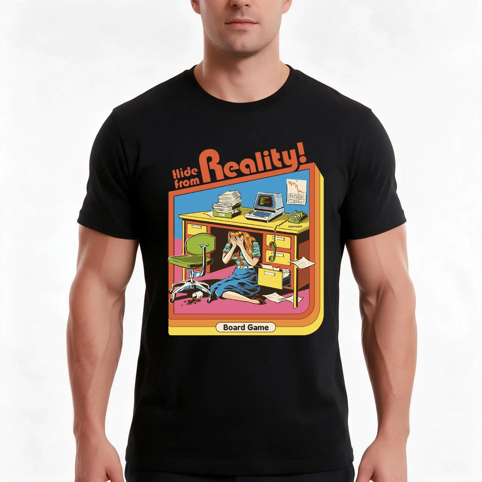 Hide From Reality T-Shirt, Summer Casual Cotton Tee, Oversized Streetwear Tops, Vintage Graphic Print, Loose Fit Short Sleeve