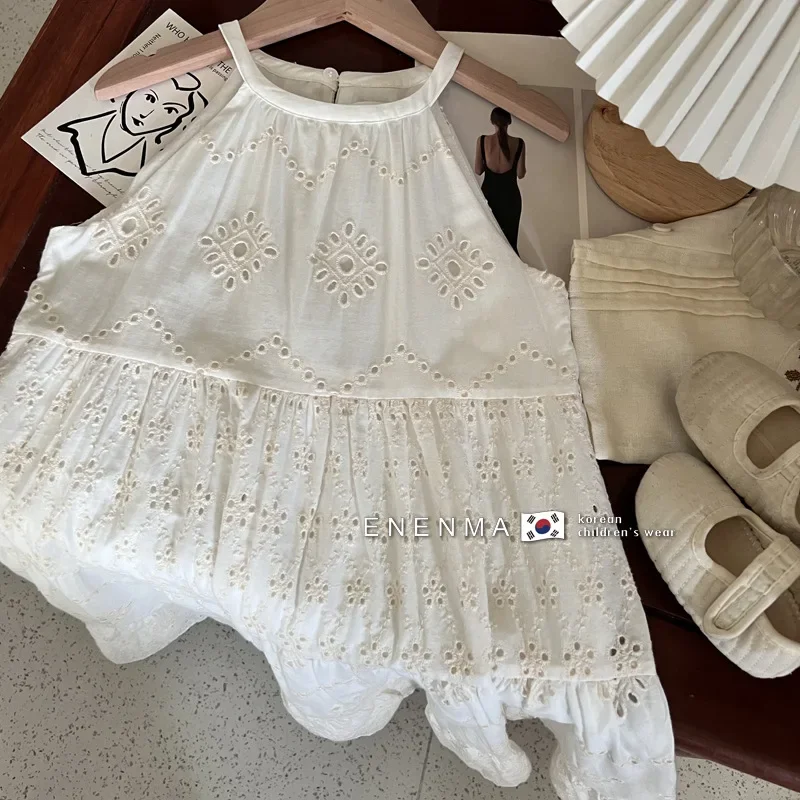 Girls Dress 2024 Summer New Korean Casual and Comfortable Solid Color Dress Fashion Loose Girls Clothing for Holiday