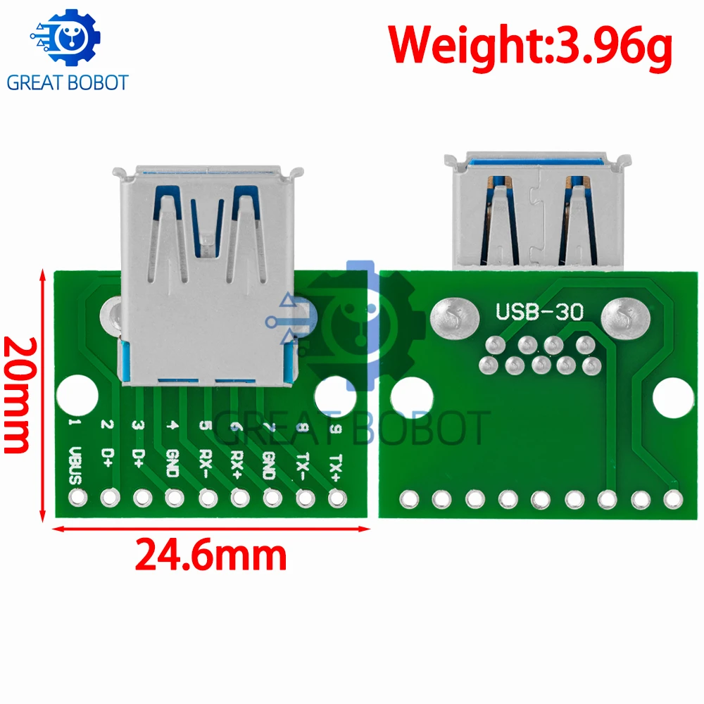 5Pin 2.54mm Pitch USB-01 USB to DIP Breakout Adapter, Mini/Micro/Standard USB 2.0 B Female Connector Module
