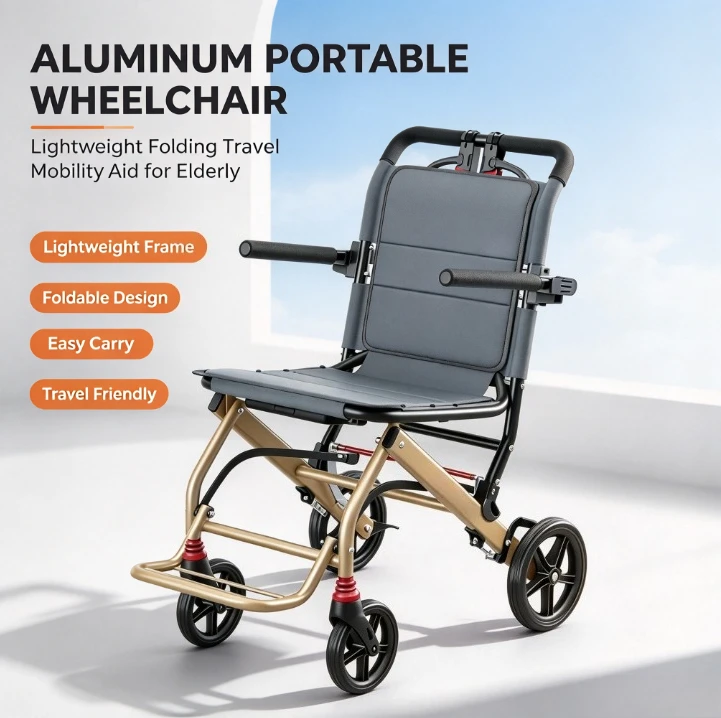 Aluminum Folding Wheelchair Ultra Lightweigt Portable Travel Compact Elderly Manual Rollato Mobilit Aid Small Carry Bag Included