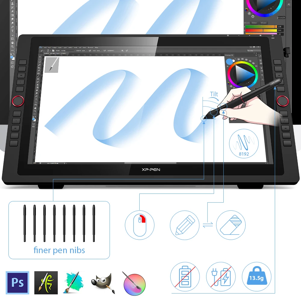 XPPen Artist 22R Pro Tablet graficzny Monitor 21,5 cala Tablet do rysowania Wyświetlacz 60 nachylenia 20 klawiszy skrótów 2 koła 120% sRGB