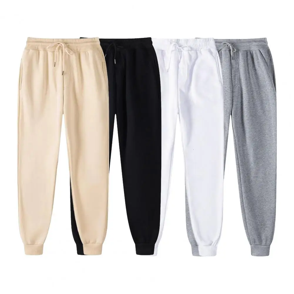 Men Winter Pants Cozy Men's Plush Sweatpants with Drawstring Waist Pockets Ankle Length Loose Fit Trousers for Fall Spring