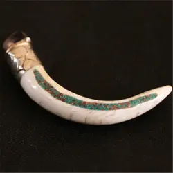 Tibetan Amulet Nepal Naga Conch Shell Copper Capped Pendants Fang for Man TBP026