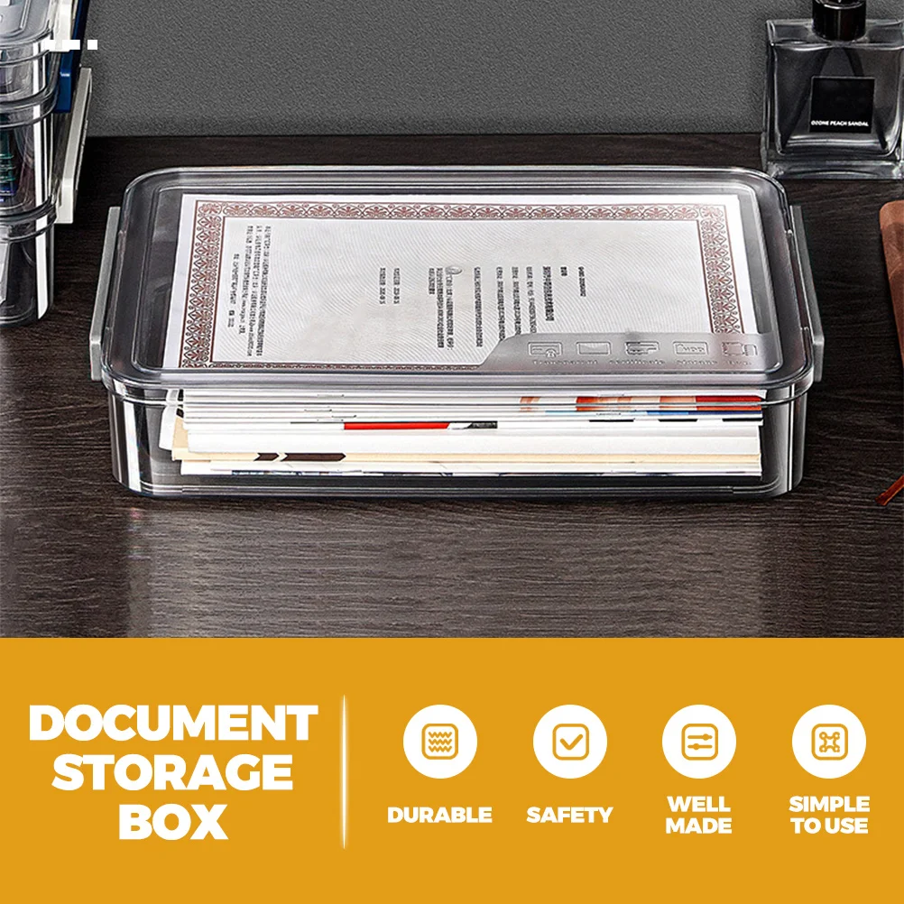 

Transparent Stackable File Storage Box Pet ABS Plastic Document Organizer Snap-Tight Buckle Desktop Office Container