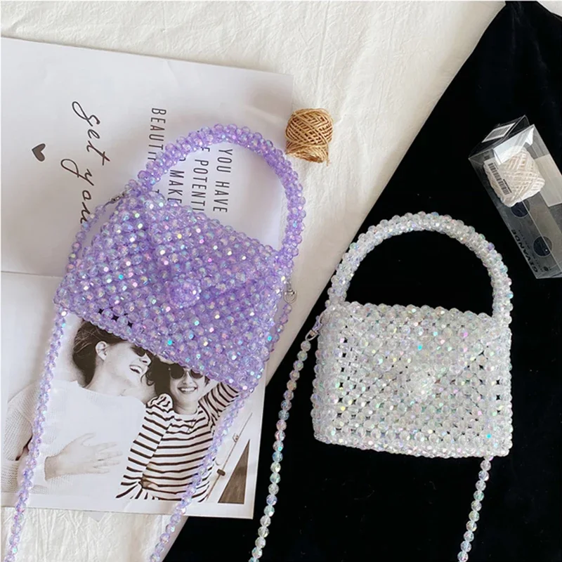 Hand-woven Celebrity Bags Fashion Bling Bling Beaded Handbag Transparent Crystal Acrylic Purse Falp for Women Party Banquet