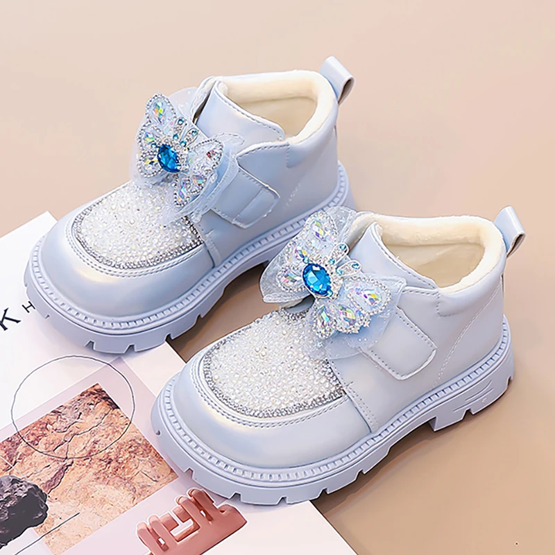 

Зимние плюшевые сапоги для девочек, зимние сапоги принцессы в корейском стиле с жемчугом для девочек-подростков на низком каблуке, вечерние, день рождения, зимние сапоги принцессы