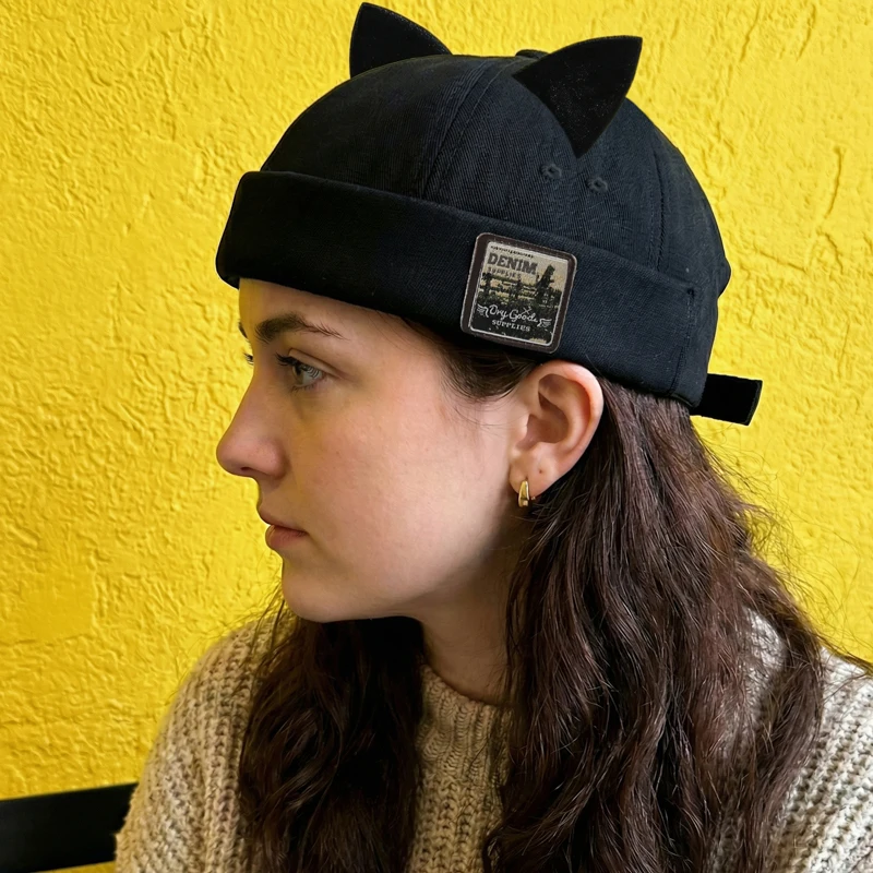 Gorro Docker con Orejas de Gato, Unisex, Ajustable, Transpirable, Estilo Urbano, Sin Visera, Gorro Suave Tipo Landlord