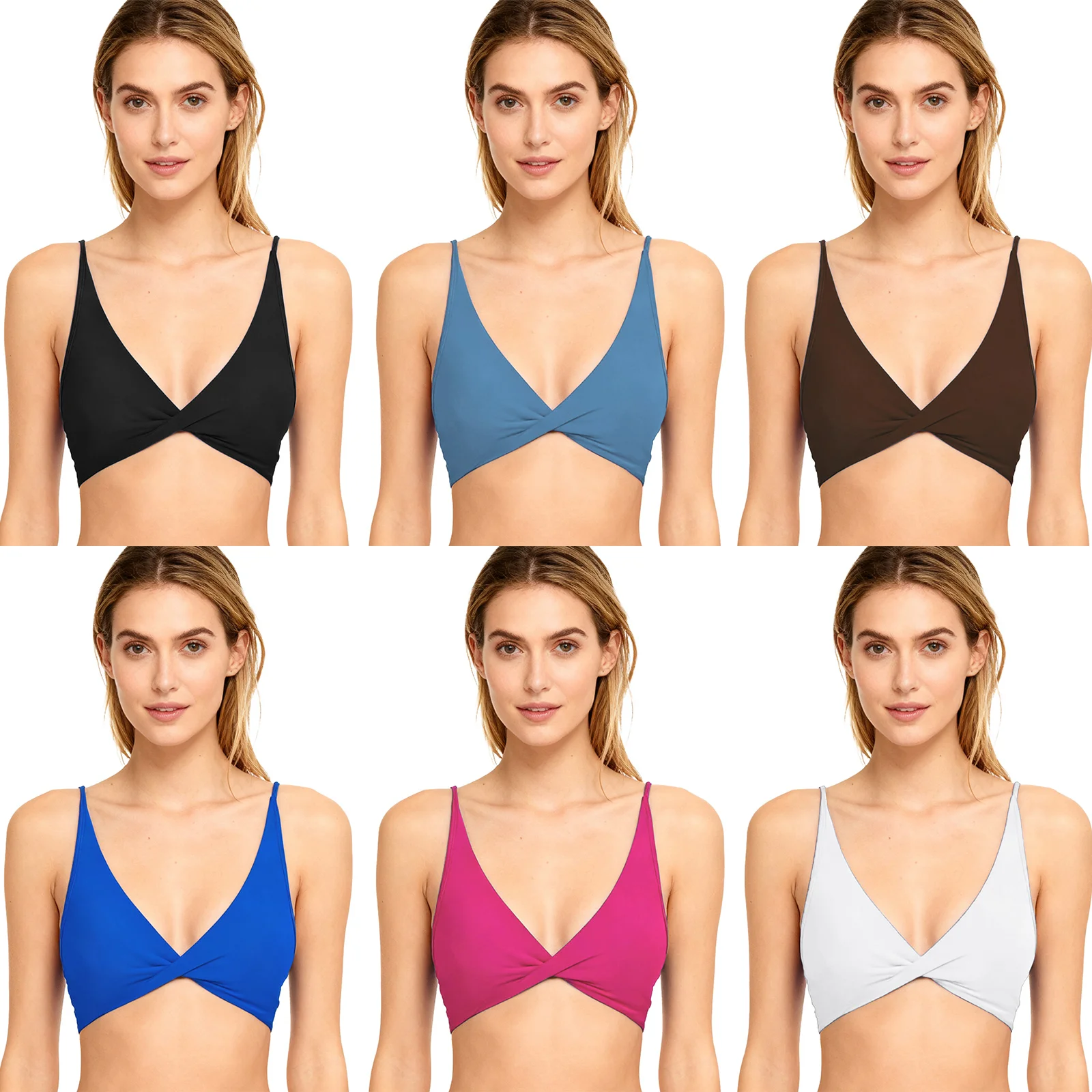 女性用ヨガブラ ジム ワークアウト フィットネス スポーツウェア ツイストフロント スポーツブラ スパゲッティストラップ クリスクロスバック キャミソール ノースリーブベスト