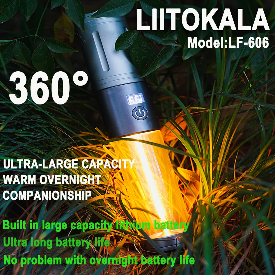 LiitoKala LF-606 キャンプ充電式強力な光多機能懐中電灯