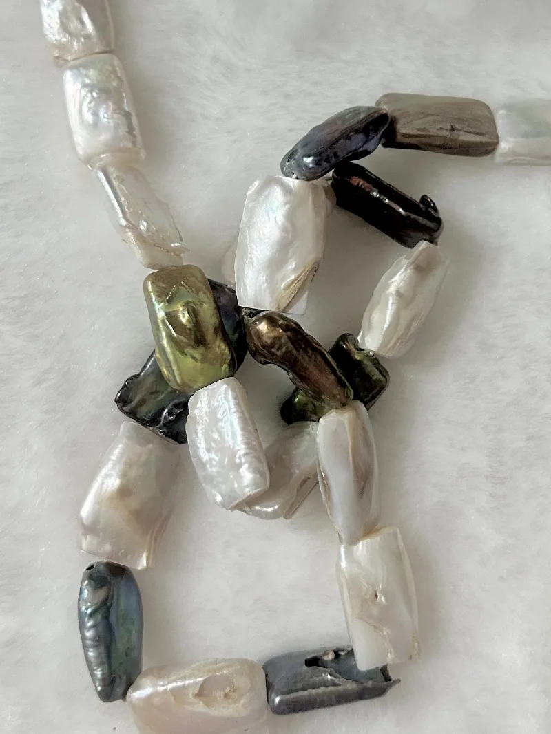 Natural Rectangular Block 5x12x20mm White Black Peacock Semi-finished Necklace Bracelet