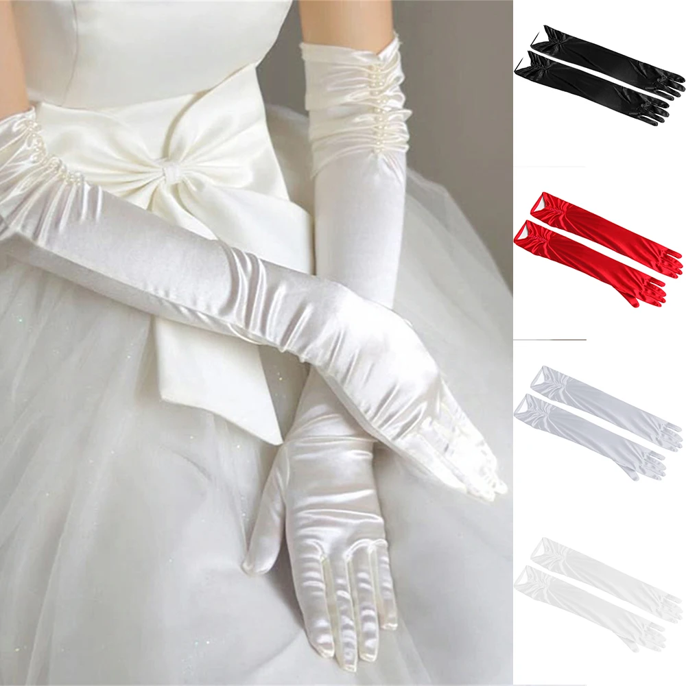 Bridal Wedding Gloves Long Gloves Satin Gloves Sun Protect Sleeve Covers for Costume Cosplay Photoshoot