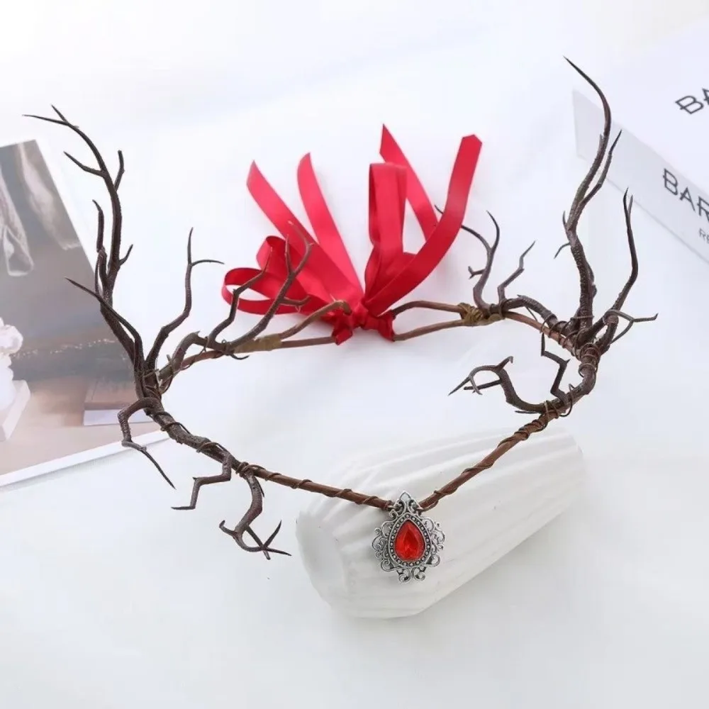 Festival Vine Elven Crown Diadem Fantasy Elf Tiara Rhinestone Decorated Simulate Tree Leaves Fairy Headpiece Forest Wedding