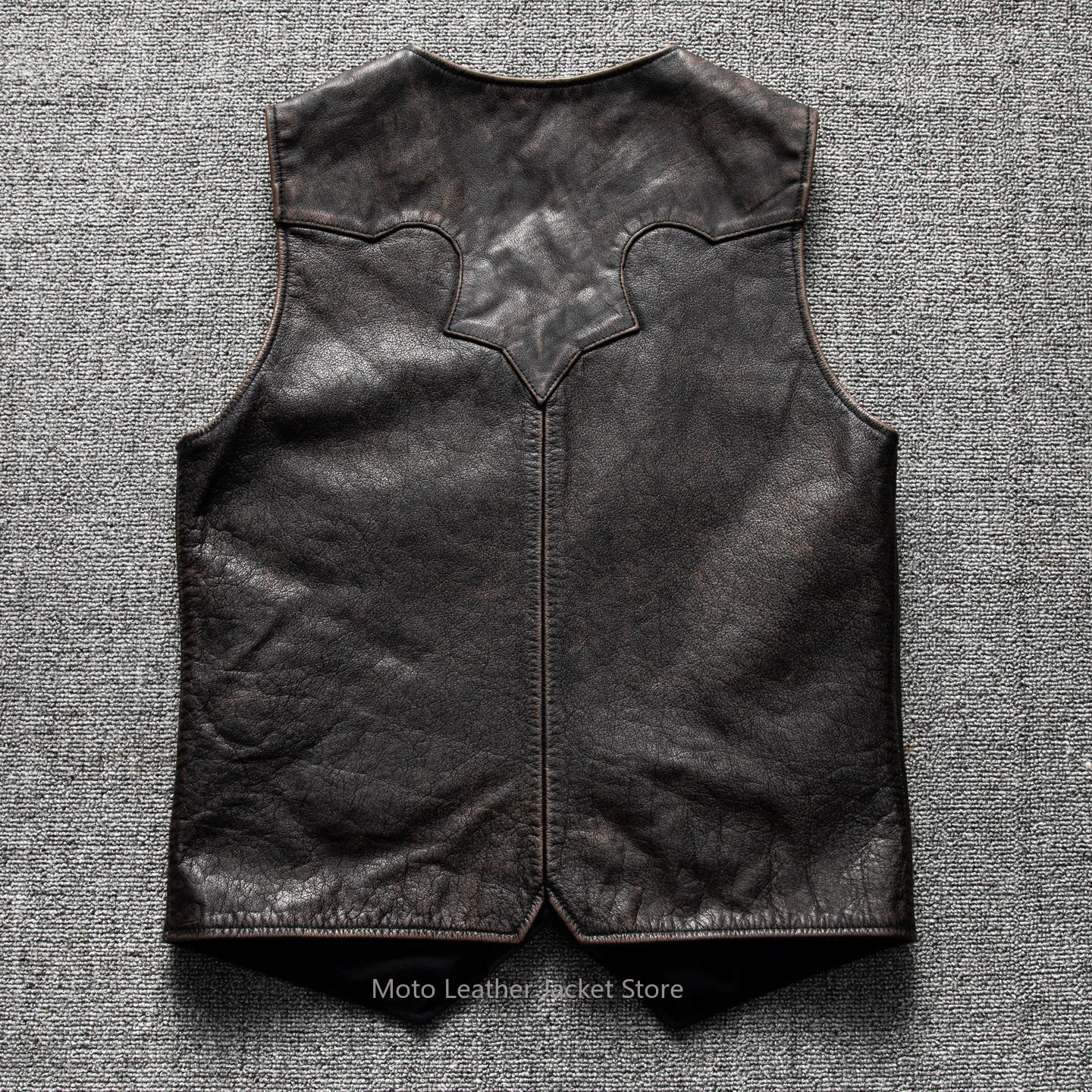 Amekaji Washed Distressed Tea Core Leather Vest Men First Layer Cowhide V-Neck Sleeveless Waistcoat Spring Autumn