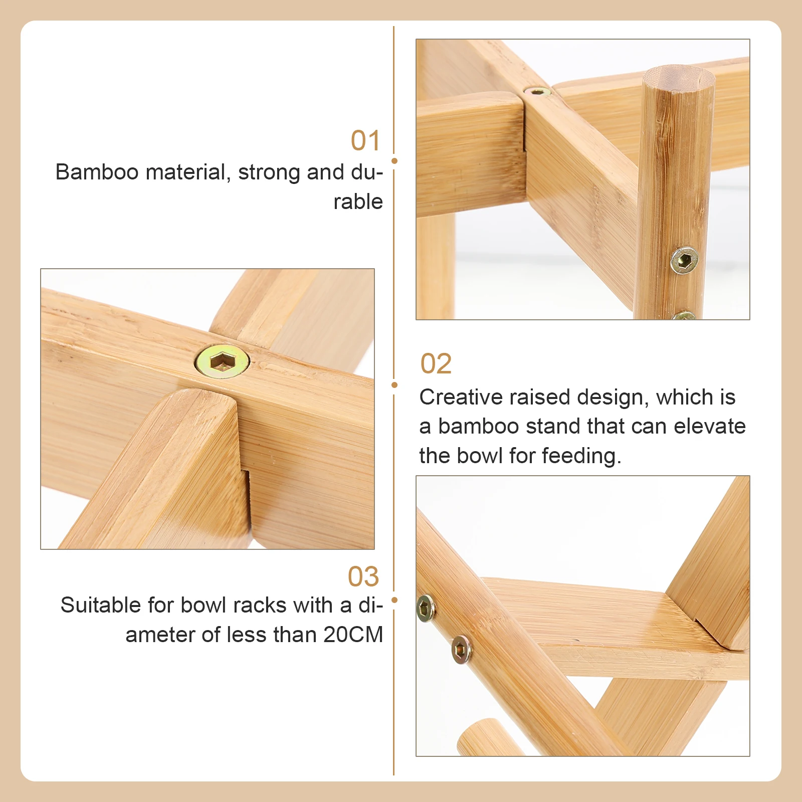 

1Set Bamboo Raised Pet Food Bowl Stand Dog Food Holder Cat Bowl Rack Multi-Function Feeding Pet Supply Cat Feeder Rack