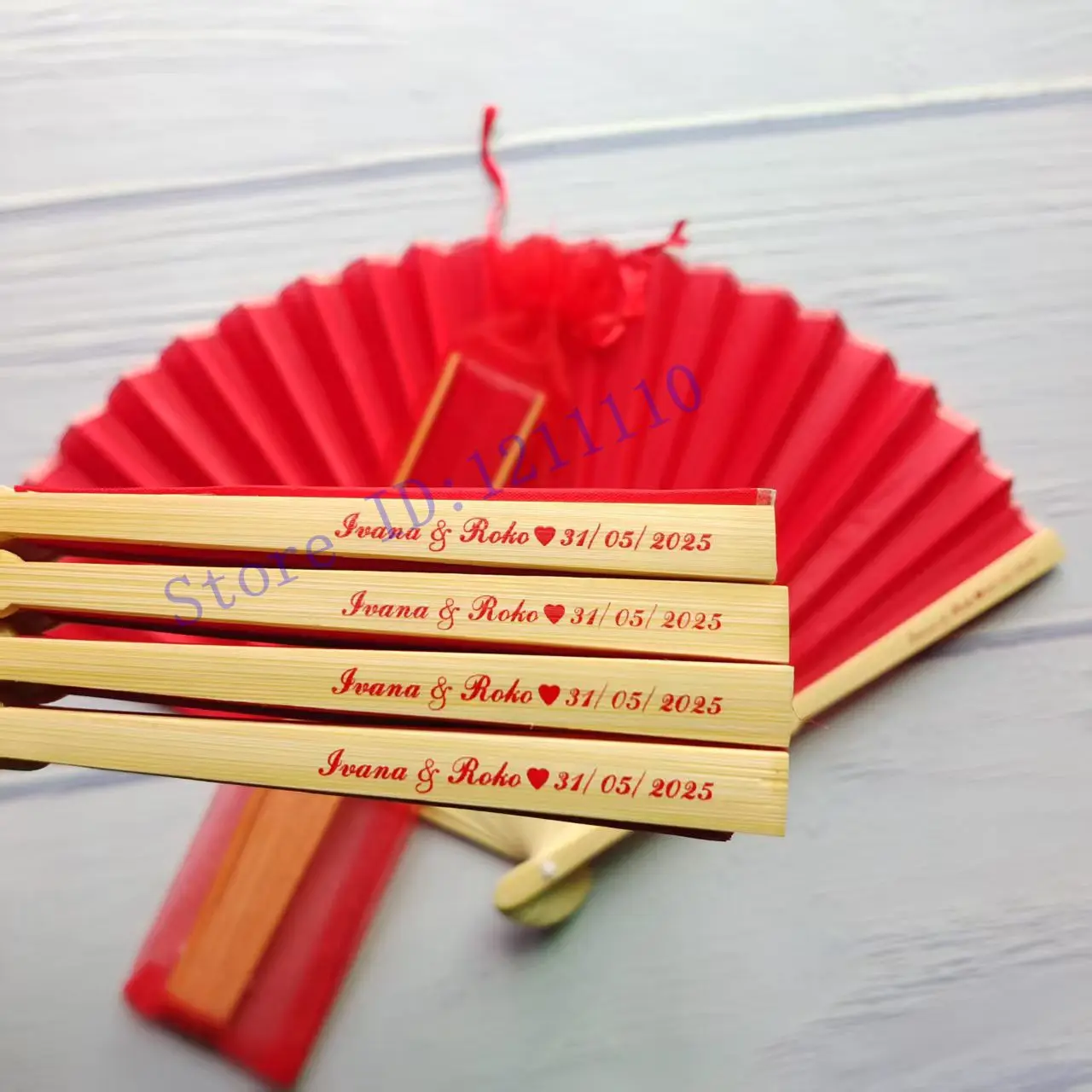 10/20/30/40/50PCS Customized Hand Folding Fans,21cm Mini Portable Bamboo Fans With Organza Bag Packing For Wedding,Party Gift