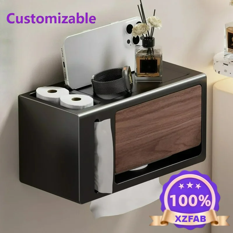 Factory Direct 2026 No punching paper towel holder, walnut pattern retro bathroom toilet paper holder, bathroom waterproof wall