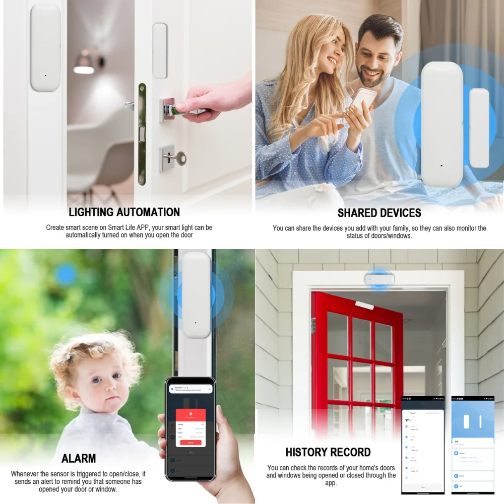 ZigBee Tuya كاشف مستشعر باب النافذة الذكي نظام إنذار أمان المنزل يعمل مع مساعد المنزل Alexa