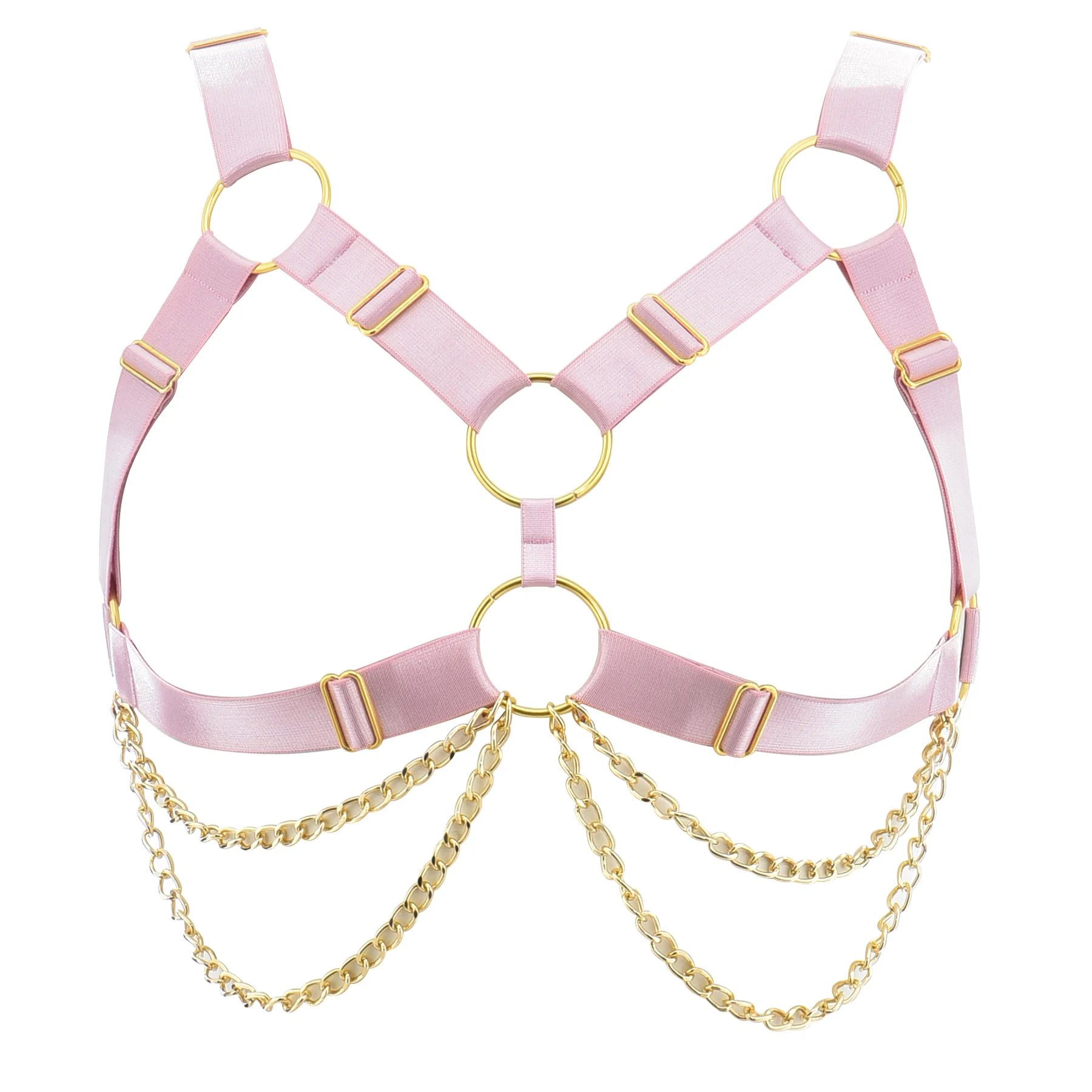

Punk Pink Women Sexy Lingerie Body Bondage Cage Harness Elastic Halloween Adjustable Suspender Goth Gold Color Body Chain