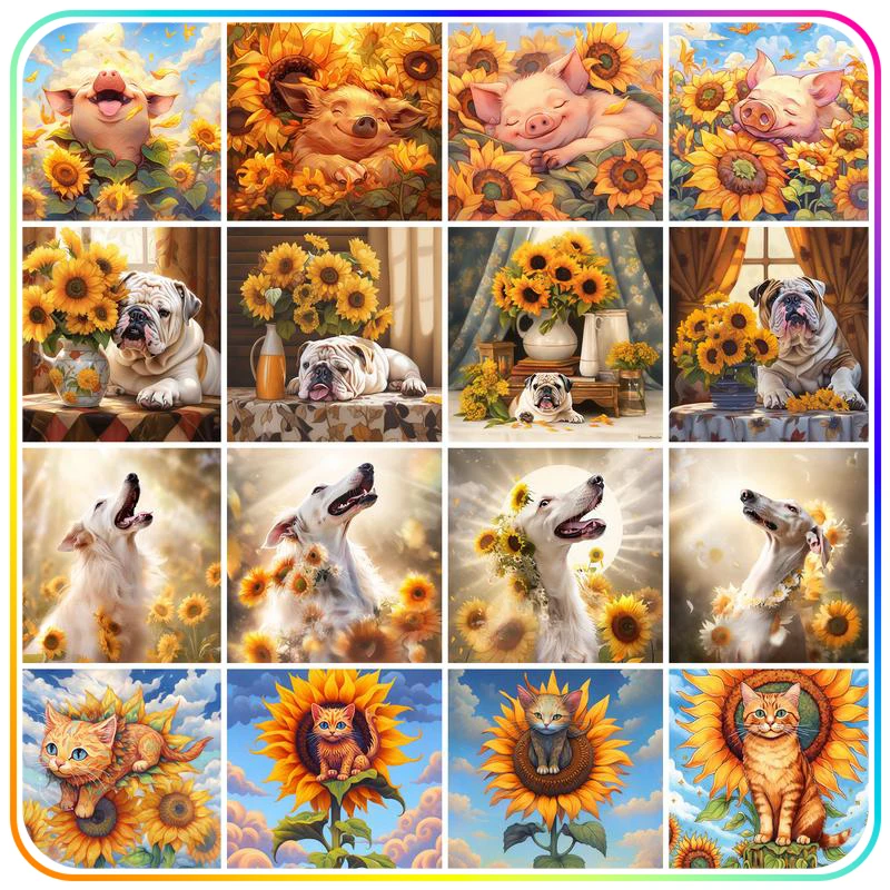 

RUOPOTY 5D Diamond Painting Sunflower Cat Dog Pig Flower Animals Rhinestones Handicraft Handiwork Art Cross Stitch Kits Decorati