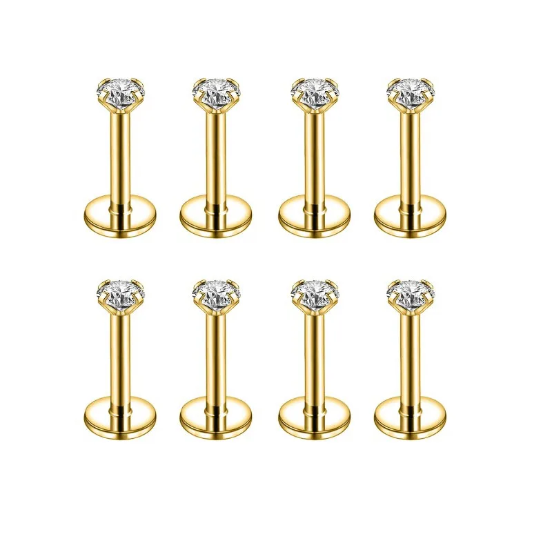 10Pcs/Lot 16G Stainless Steel Earrings Labret Lip Studs Set 2/3/4/5MM CZ Crystal Ear Cartilage Tragus Piercings Piercing Jewelry