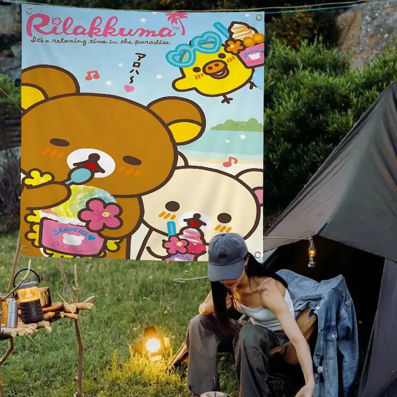 Cute R-Rilakkumas Bear Creative Pattern Hanging Flag Polyester Printed Banner Hand Pulled Flag