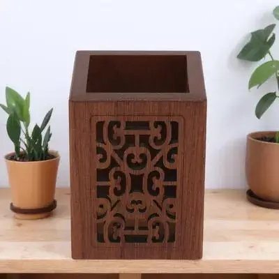 

1Pcs Solid Wood Pen Container Large Capacity Desk Organizer Office Pen Storage Decorative Artware for Cosmetics Jewelry