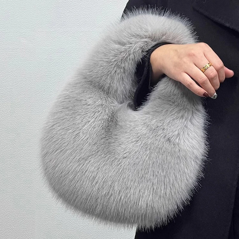Luxury Faux Fur Ladies Shoulder Bag Soft Plush Women's Evening Tote Handbag Women's Clutch Fluffy Crossbody Bag image 3