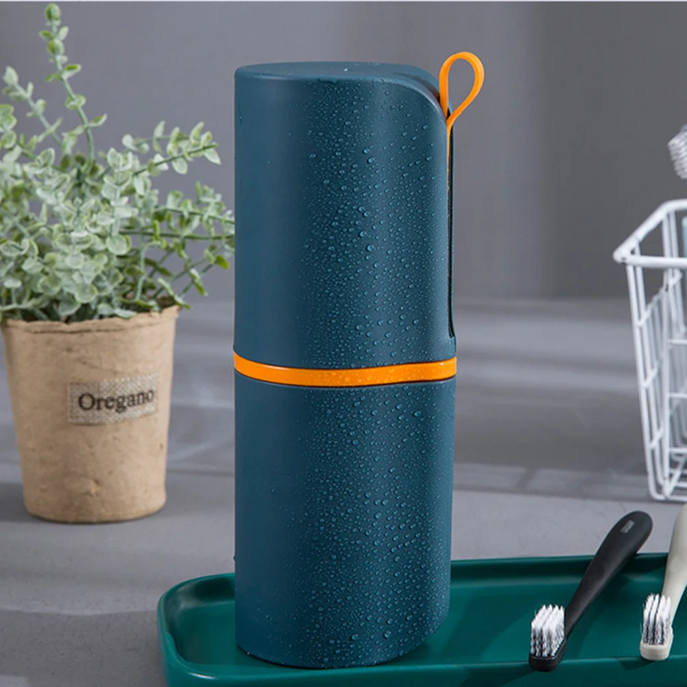 حقيبة تخزين فرشاة الأسنان المحمولة للسفر لفرشاة معجون الأسنان، كوب غسيل مدمج، بار المطبخ باللون الأزرق الداكن