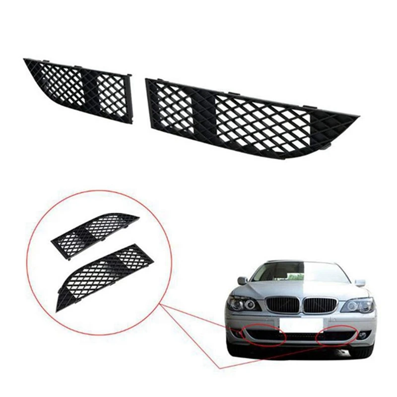 2 PCS 51117135564 51117135563 Bumper Grille Mesh Cover Lower Mesh Grille Black ABS Automotive For BMW E65 E66 7 Series 2005-2008