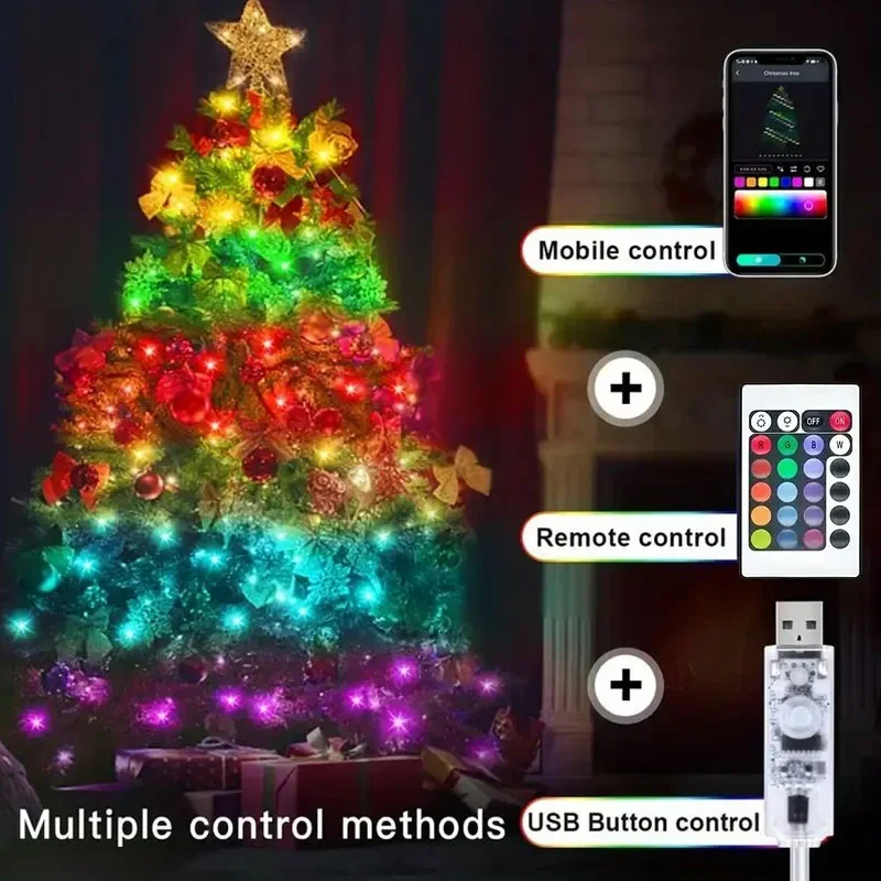 20M 10M 5M LED Christmas Lights Fairy String Light Smart Bluetooth Addressable Curtain Lights Garland Festoon Home Party Decor