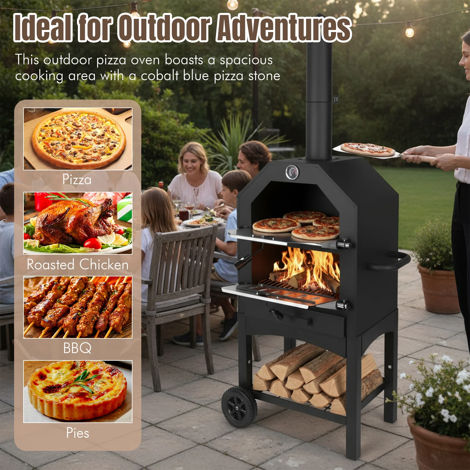 

2-Tier Freestanding Charcoal Pizza Oven Outdoor Wood Burning Freestanding Pizza Oven Wood Pellet Fired Pizza Oven for Camping