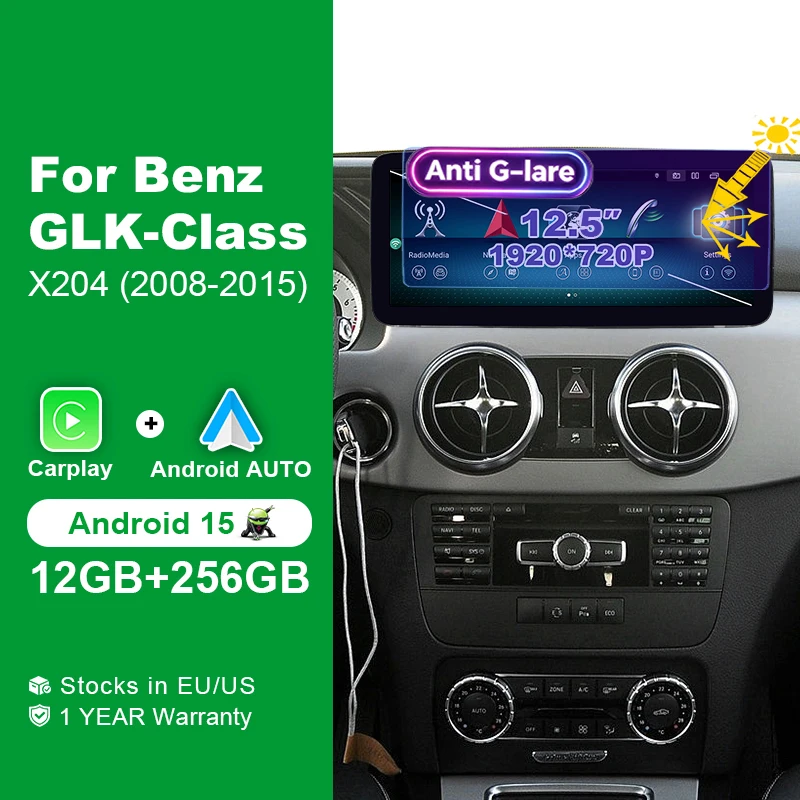 Aycetry 12.5 Inch Android 15 Auto Car Radio 1920*720P Screen Wireless Carplay Stereo For Mercedes Benz GLK Class X204 2008-2015 NTG 4.0 4.5 Bluetooth Navigation 2 DIN Multimedia Player Autoradio Head Unit GPS 4G BT