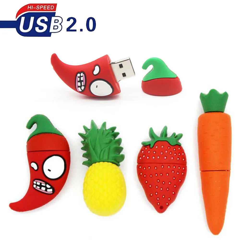 

Creative Cartoon Pen Drive 128GB Chili USB Drive 64GB 32GB Flash Drive 16GB Memory Stick Cute Pineapple Student Gift U Disk