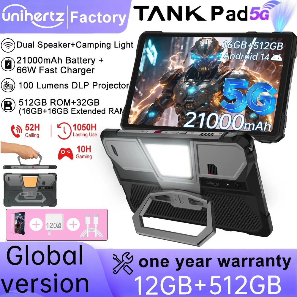 Unihertz Tank PAD by 8849 Rugged Projector Tablet 21000mAh 10.95