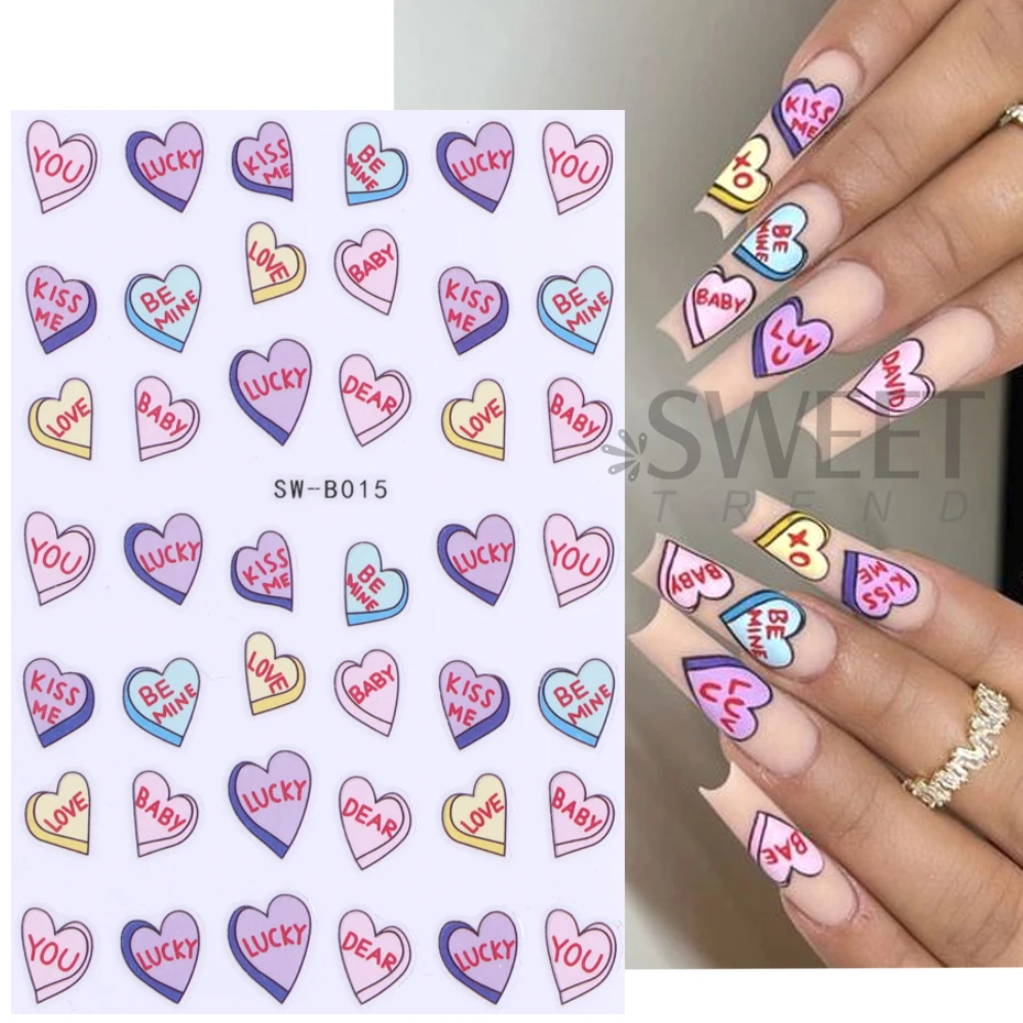 Linha de ouro coração arte do prego adesivos tira metal preto branco vermelho glitter dicas amor carta tema dos namorados decalques manicure sliders