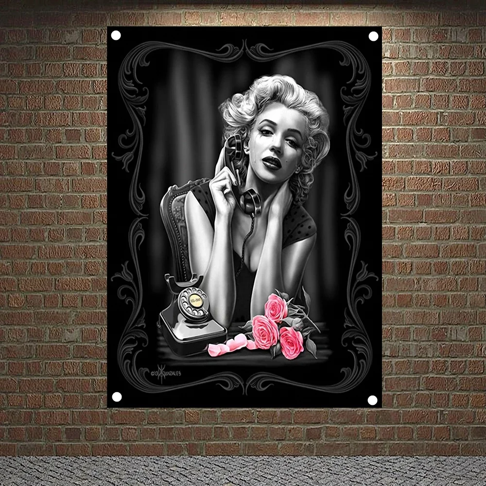 

Rose Pin Girl Death Art Banner Canvas Painting Chicano Tattoo Art Posters Wall Hanging Flag Wall Sticker Home Decor Tapestry