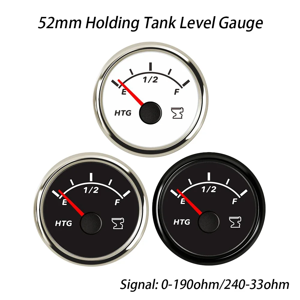 Waterproof 52mm Holding Tank Level Gauge Meter 0-190ohm 240-33ohm Signal with Red Backlight for RV Yacht 12V 24V