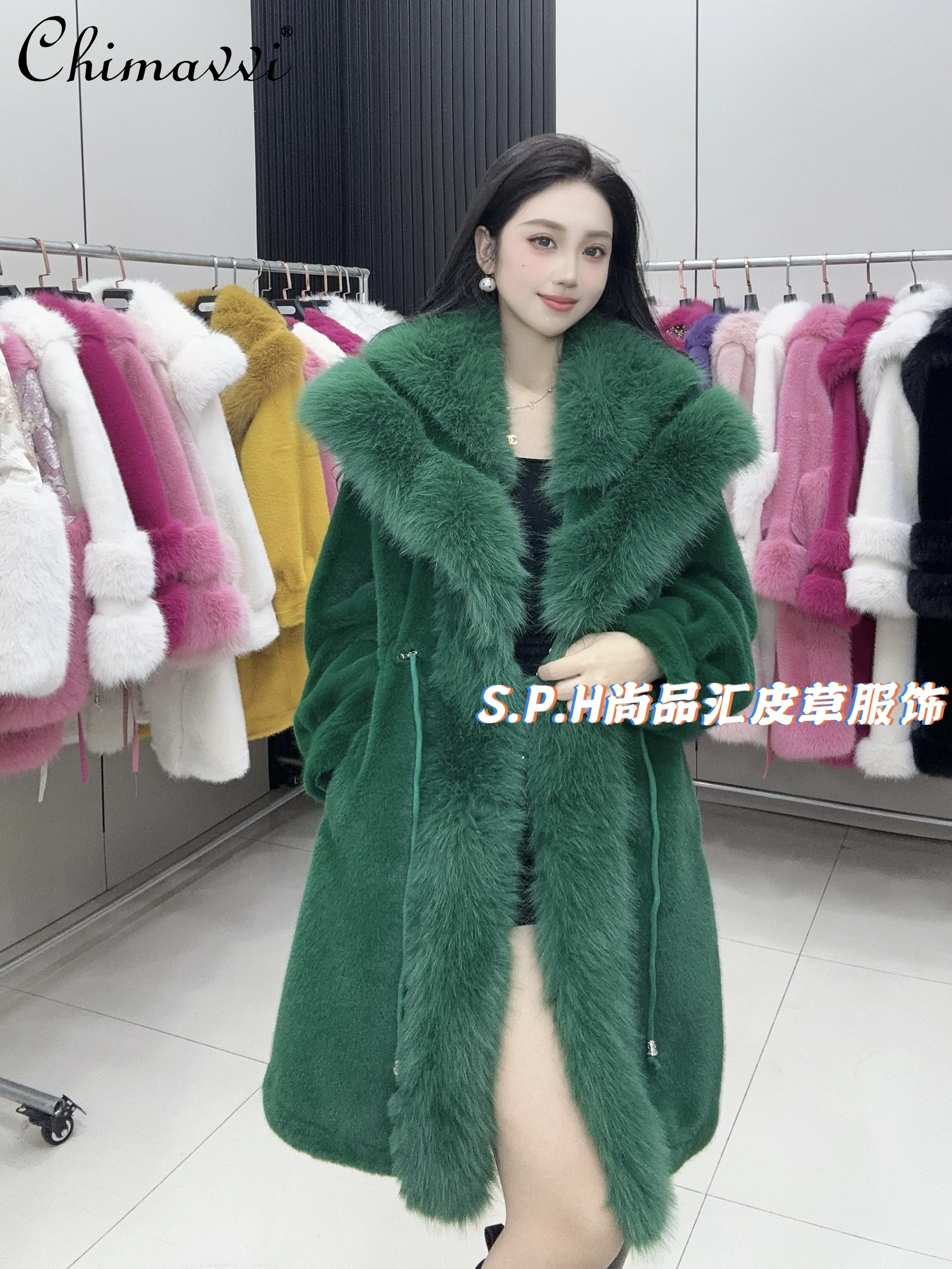 

Luxury Fashion Fur Coat Autumn and Winter High-end Womens Casual Imitation Fox Fur Collar Loose Warm Elegant Long Faux Fur Coat