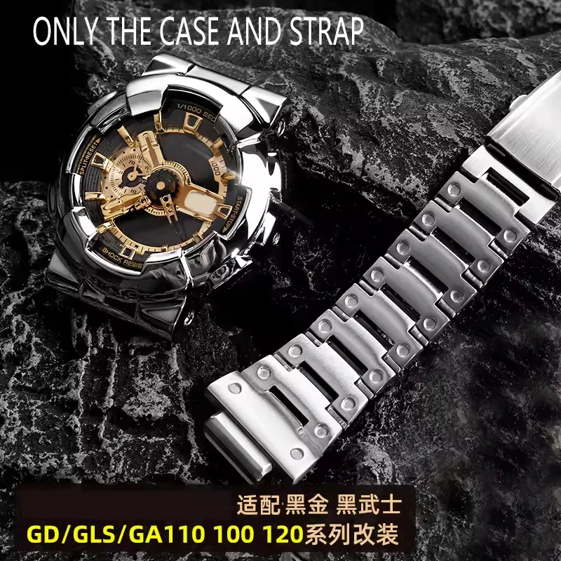

GA110 For G-SHOCK Casio GA-110GB/100/120 Black Warrior Modified Stainless Steel Metal Case wristband Bracelet Men Gold Watch Set
