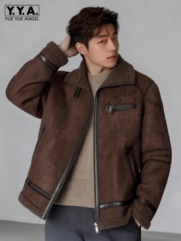 

Winter Mens Thick Warm 100% Real Wool Lining Jacket Slim Fit Motorcycle Biker Outwear Coat New Design Natural Sheep Fur Overcoat