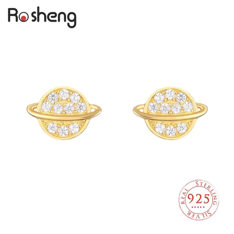 925 Sterling Silver Round Stud Earrings for Women Girls Zircon Fashion Rhinestone Small Stud Earrings Korea Gift Girl