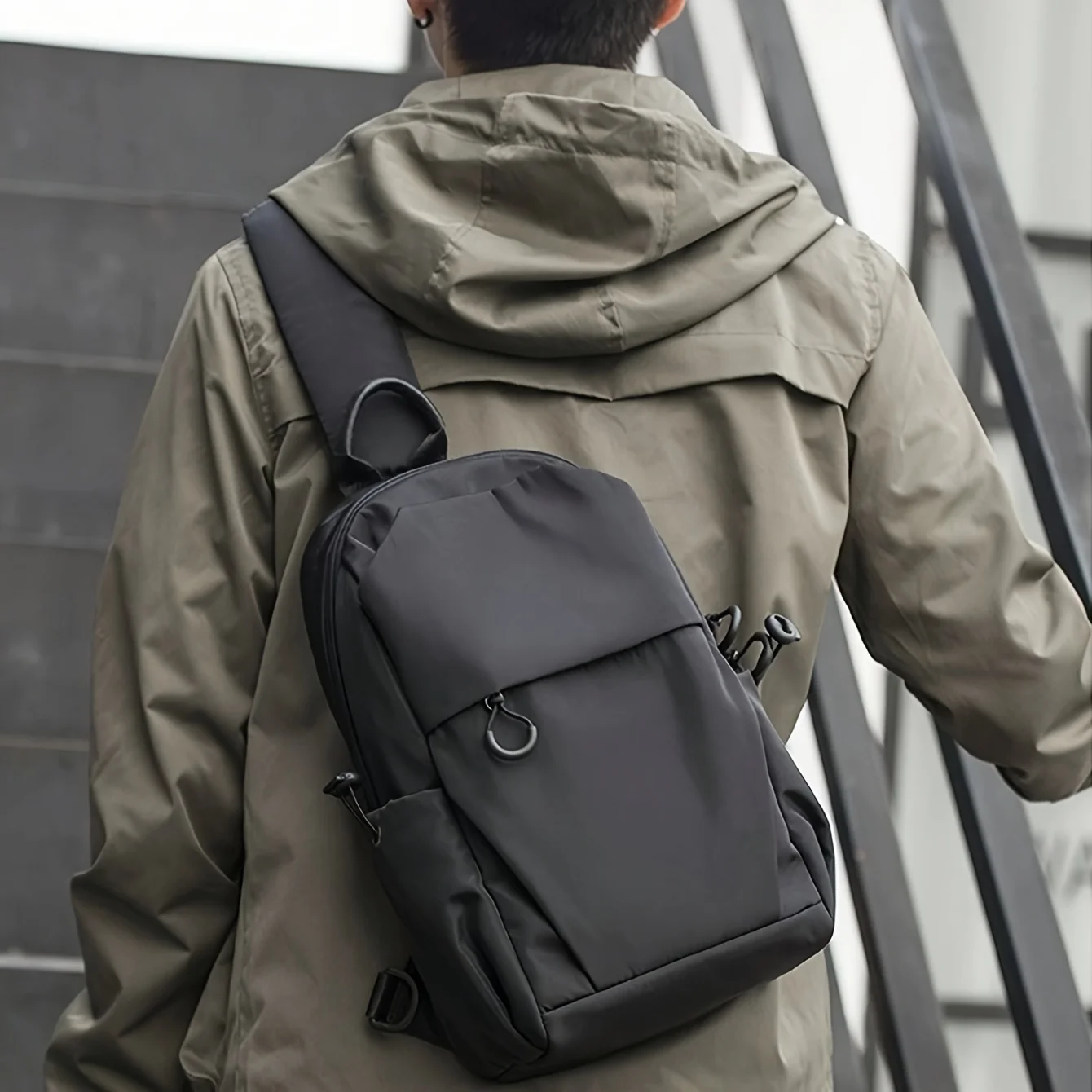 Men's Nylon Crossbody Backpack - Multi-pocket, stylish casual shoulder bag for outdoor activities, cycling and hiking