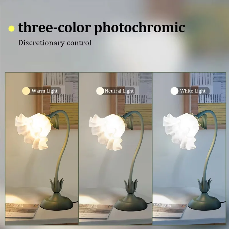 intage bedside lamp, flower lamp, living room decoration lamp, (color: green)E27LED lighting, adjustable direction lamp