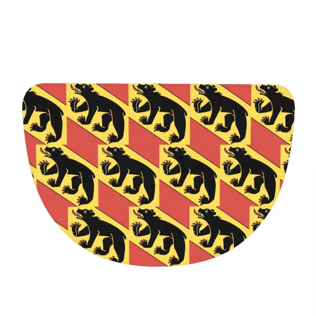 Bern Bear Swiss Flag Switzerland Coat Of Arms Flannel Half Round Doormat Non Slip Bathroom Mat Absorbent Floor Carpet for Garage