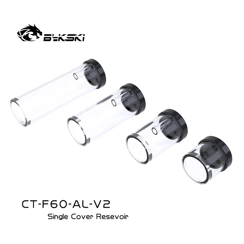 Bykski CT-F60-AL-V2 60MM/100MM/150MM/200MM 3 Holes Single Cover Transparent Cylinder Reservoir,Water Tank Compatible Multi Pump