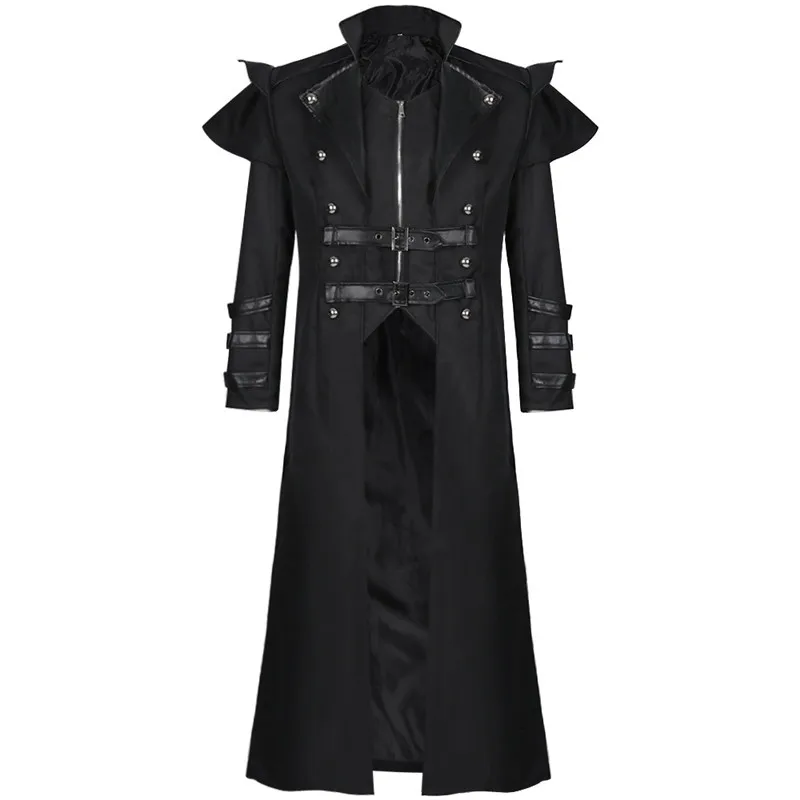 Halloween Medieval Vintage Long Black Jacket Men Clothes Gothic Steampunk Costume Punk Trench Oversize Retro Warrior Knight Coat