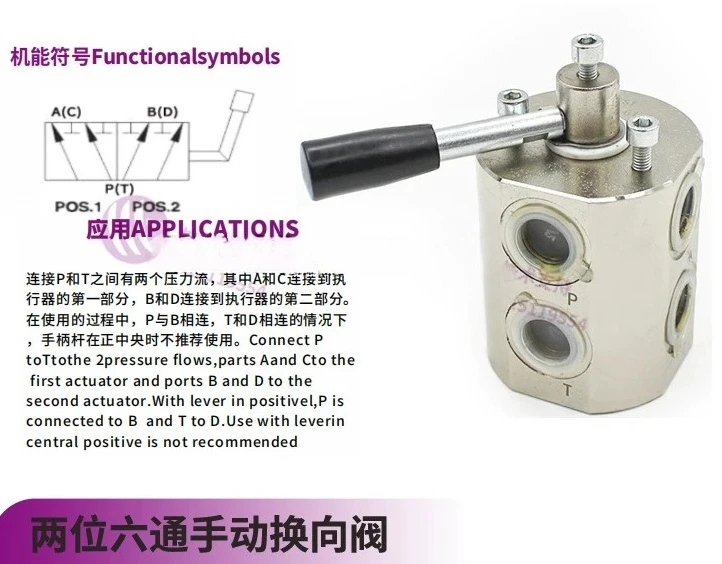 Two six-way hydraulic manual reversing valve excavator hoisting garbage hook arm DF6VIE hydraulic three-way reversing valve