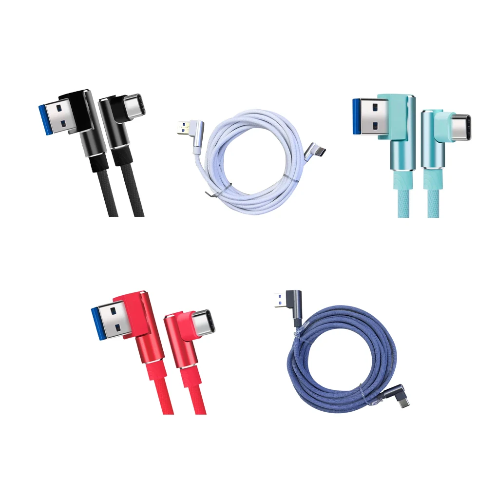 1 2 3 Meters Type-C 90 Degree Phone Data Cable Double Elbow Charging Line Cord Fast Charging 2 A Current