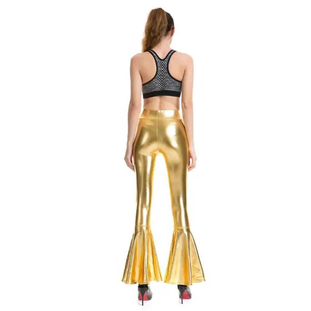 

Skinny Flared Pants Sexy High Waist Faux Leather Flared Pants Gradient Colors for Night Club Glossy Leggings Trousers for Women