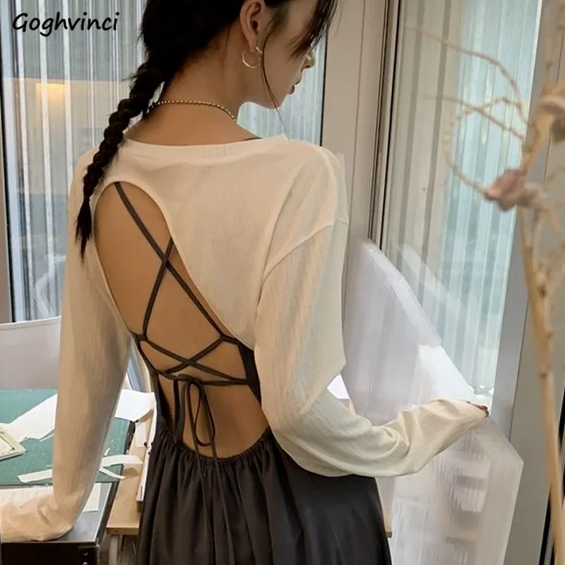 Sets Women Backless Dress Long Sleeve Tops Two Piece Set Summer Fashion All-match Elegant Mujer Vestidos Chic Sexy Office Ladies